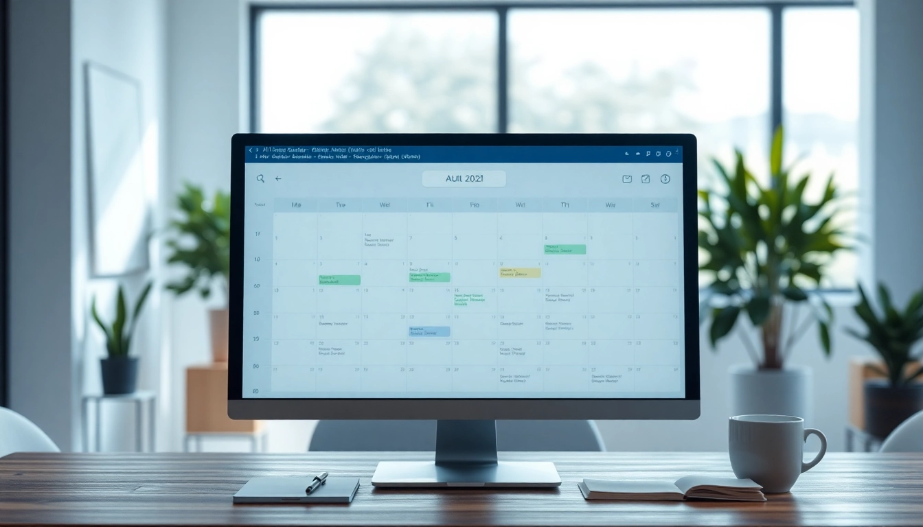Showcasing a professional AI calendar interface as a Clockwise alternative AI in a modern office.