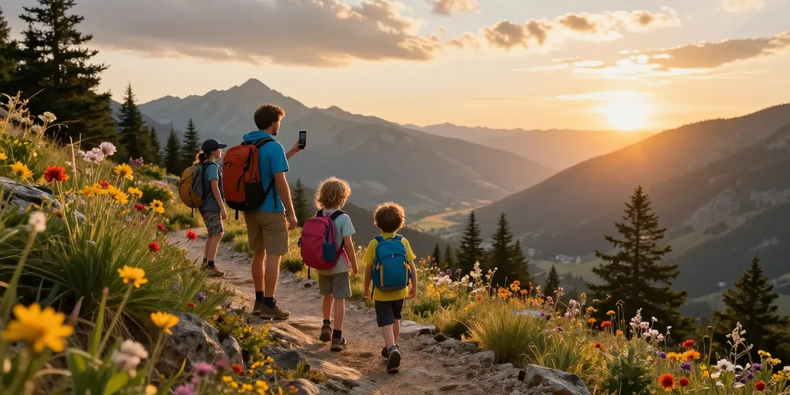 Family hiking during sunset while preparing for mantra88 login to access adventure channels.