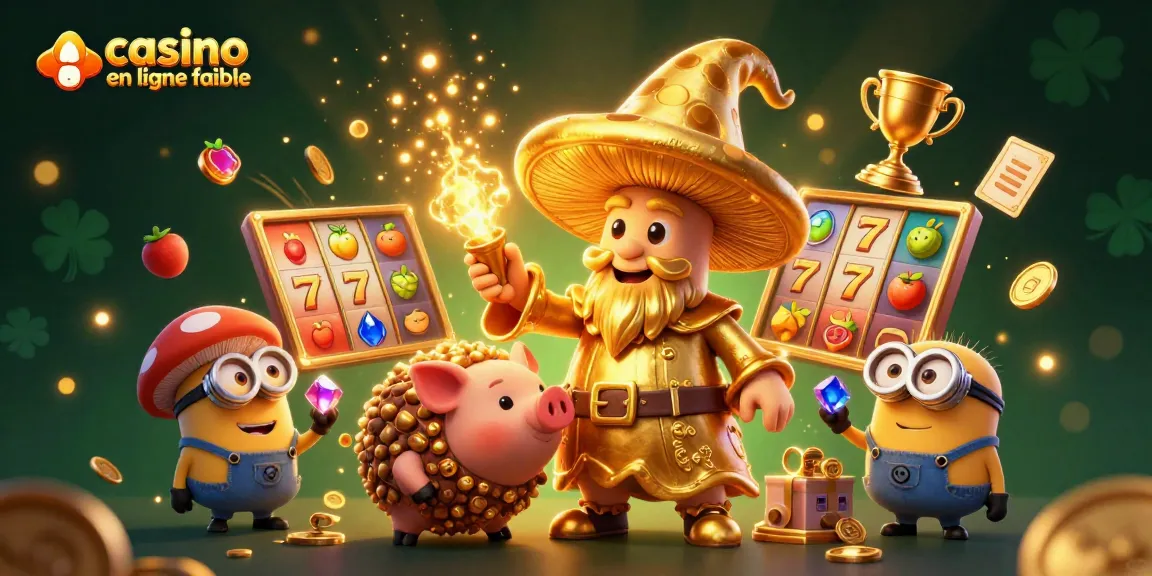 Plonger dans l'univers de casino en ligne fiable avec des symboles de machines à sous et des personnages magiques.