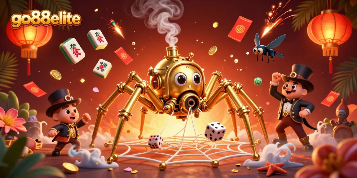Engage with exciting games at go88elite as a golden spider nets dice in an immersive casino scene.