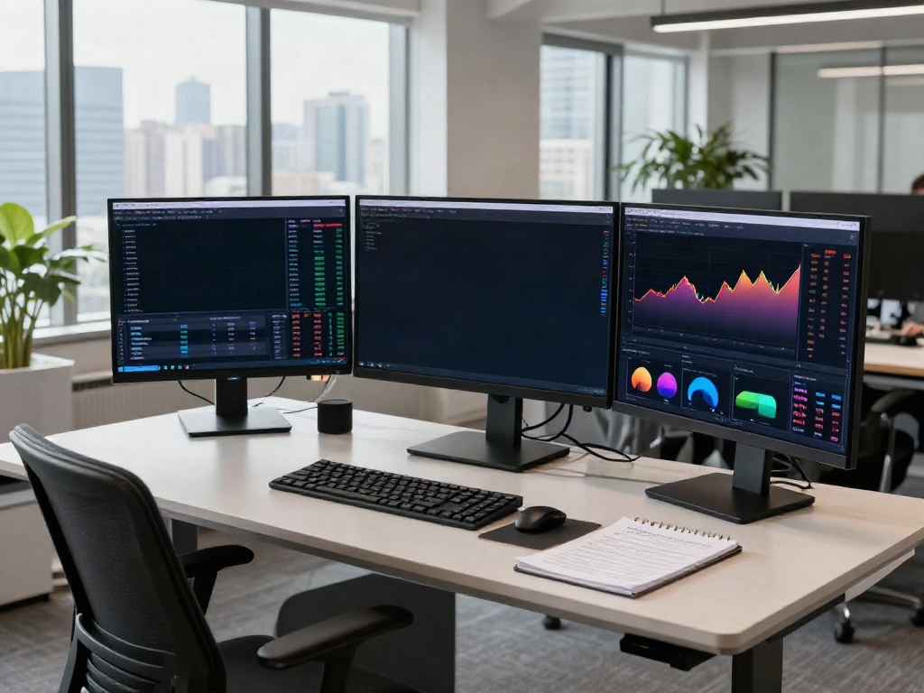 Hong Kong stock market API data being analyzed in a modern trading workspace with advanced technology and financial dashboards.