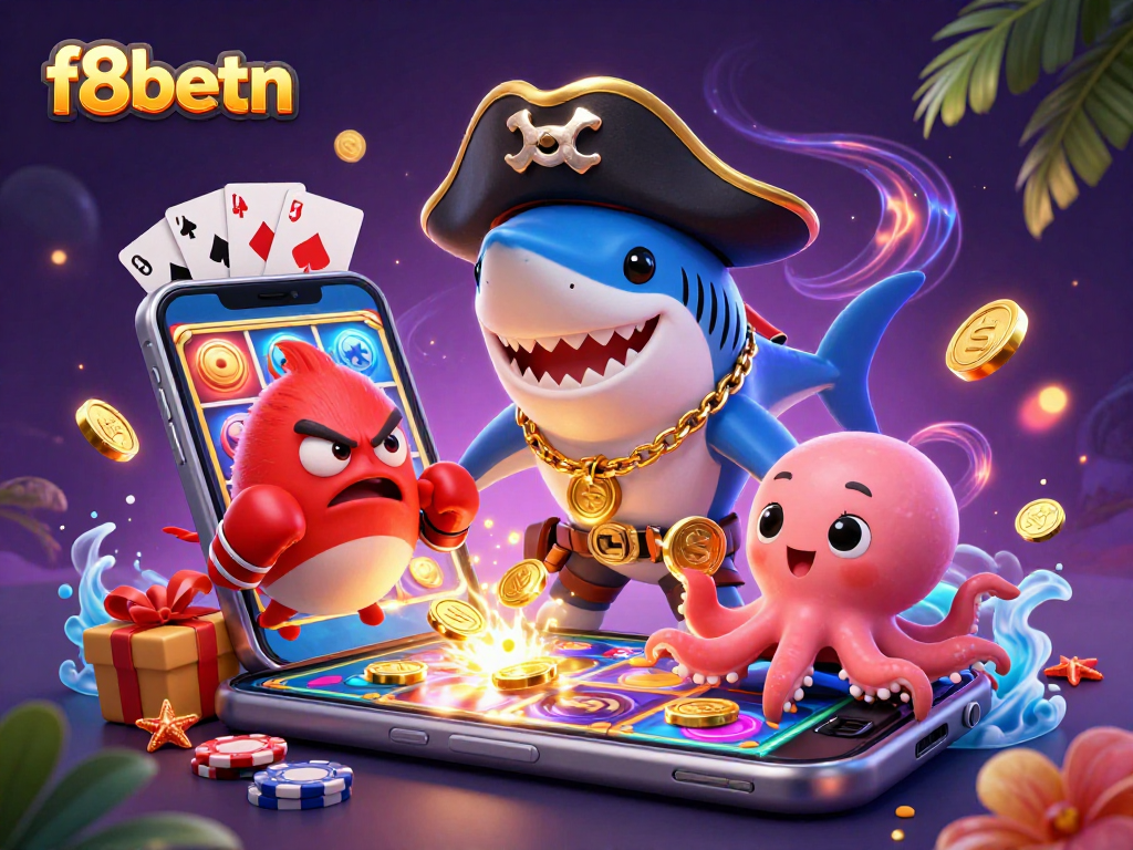 Engage in thrilling slots at f8betn with colorful games and exciting wins illustrated with fun characters.