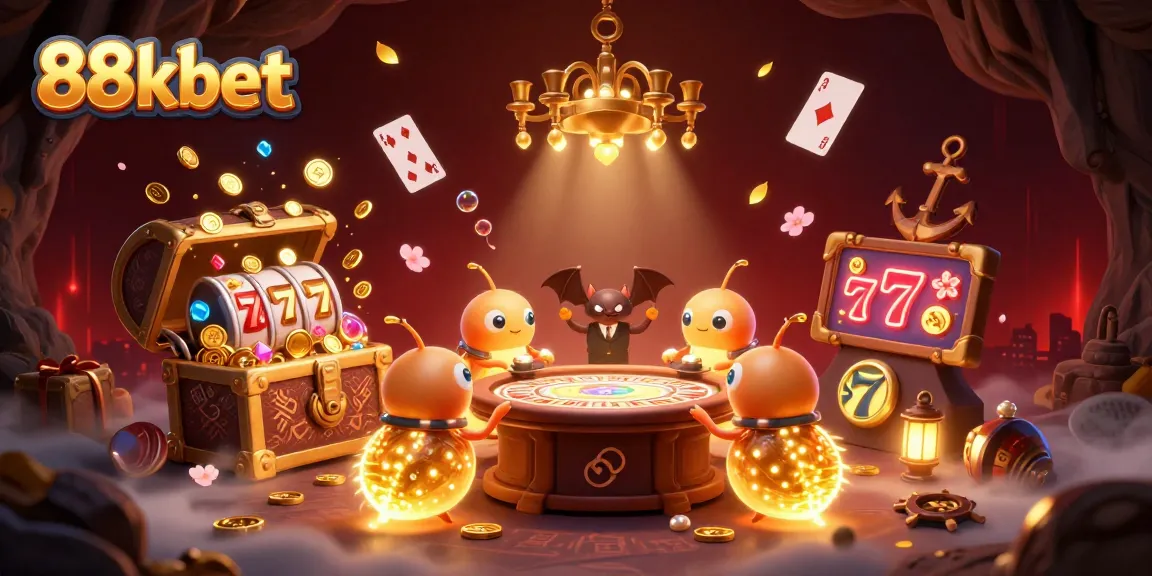 Engage with 88kbet's vibrant casino atmosphere, animated by glowworms and jackpot elements.