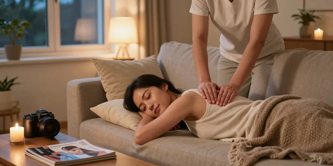 Relaxing home massage scene highlighting 의정부출장마사지 service with calming ambiance.