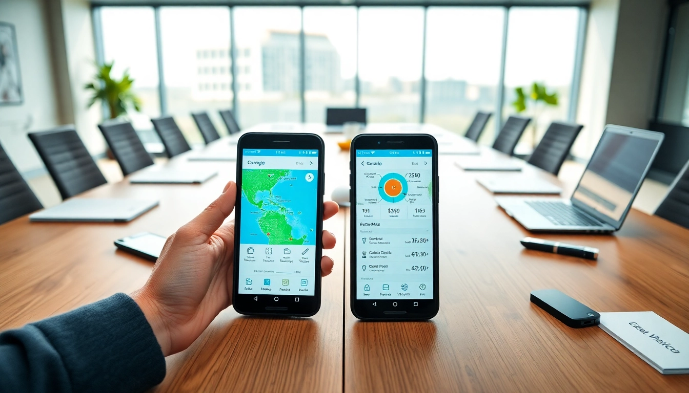 Compare Vodafone vs O2 business mobile services with smartphones showcasing features.