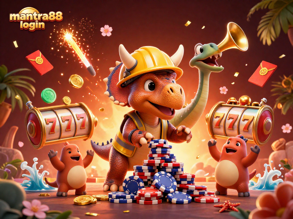 Experience the excitement of winning with mantra88 login through vibrant casino-themed illustration.