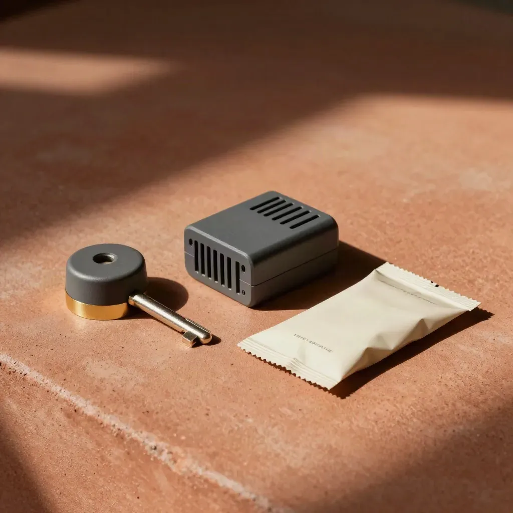 Terracotta clay support kit with monitoring puck, surge protector and sealed service packet.