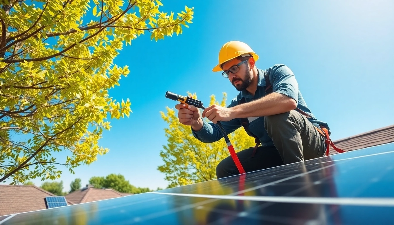 Repair work by a solar repair company near me on residential solar panels.