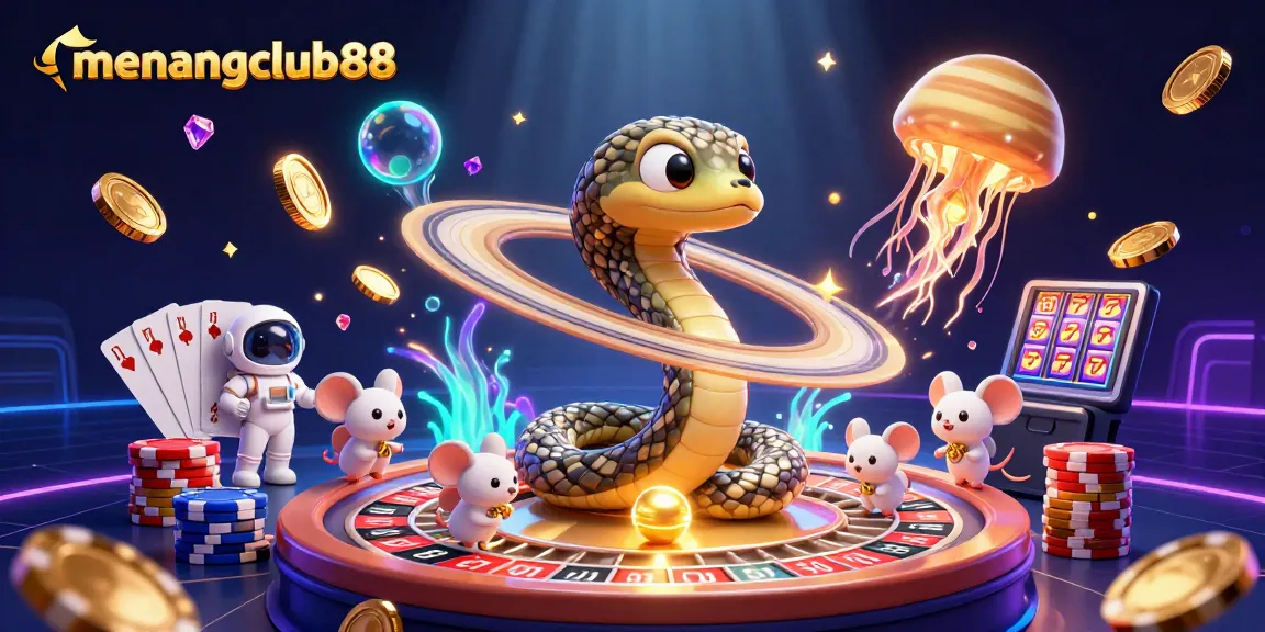 Place bets at menangclub88 with a cosmic gaming scene featuring a roulette serpent!