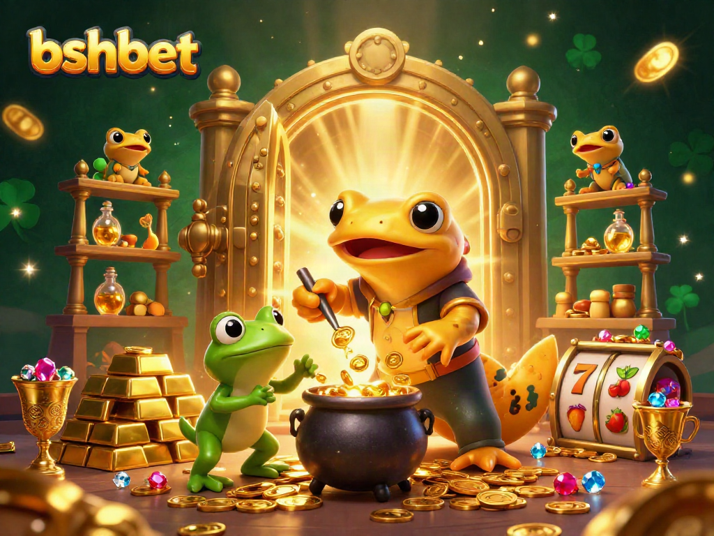 bshbet enhances your gaming strategy with a vibrant casino scene filled with gold and riches.