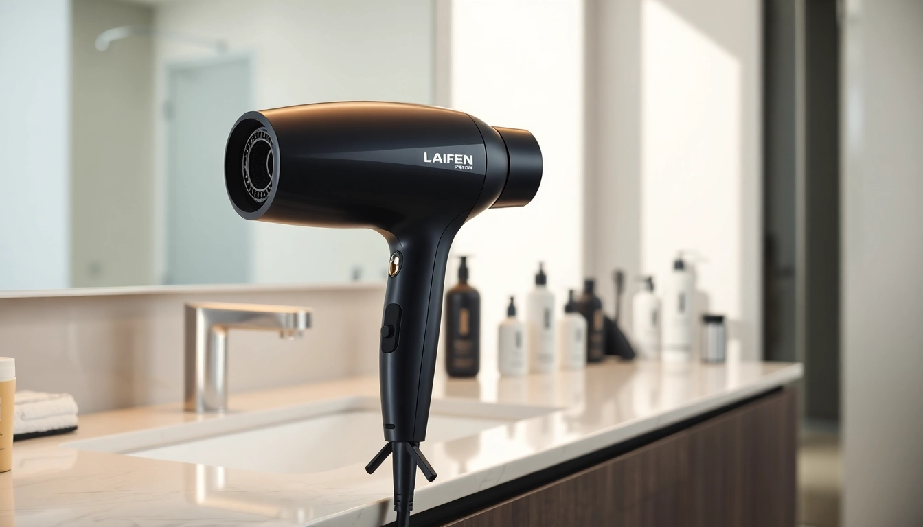 Style hair efficiently with the Laifen hair dryer in a modern bathroom setting.