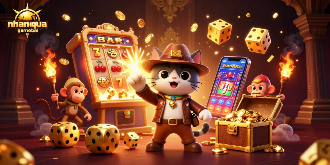 Engage in exciting strategies with nhanquagamebai as the cat explorer unveils a casino treasure.