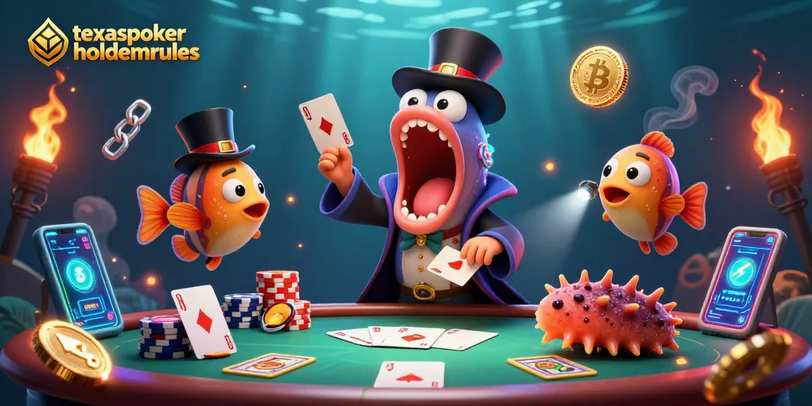 Experience the excitement of texas poker with 3D characters and vibrant casino elements in this magical illustration.