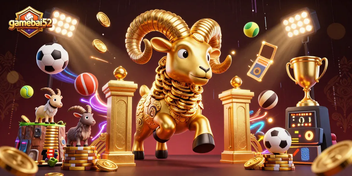 gamebai52 showcases thrilling action with golden ram charging through a vibrant casino scene