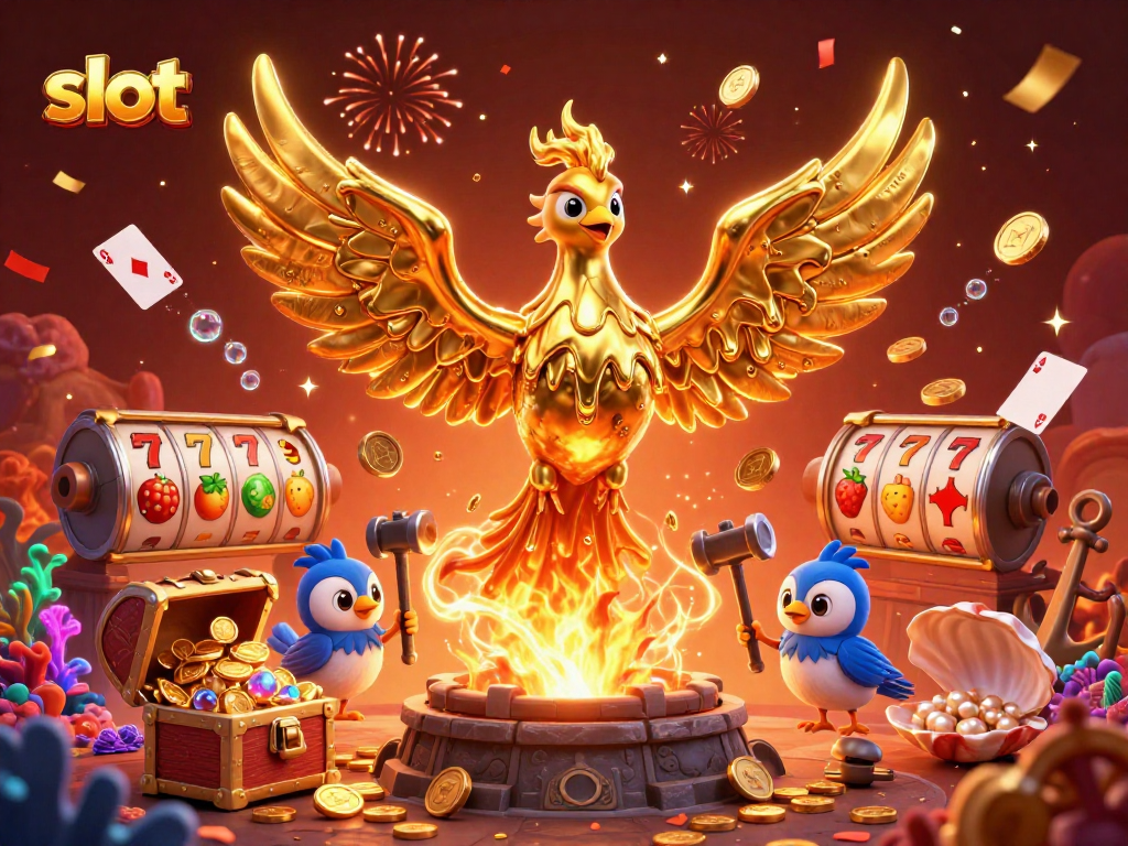 Experience thrilling slot action with golden phoenix and striking casino elements.