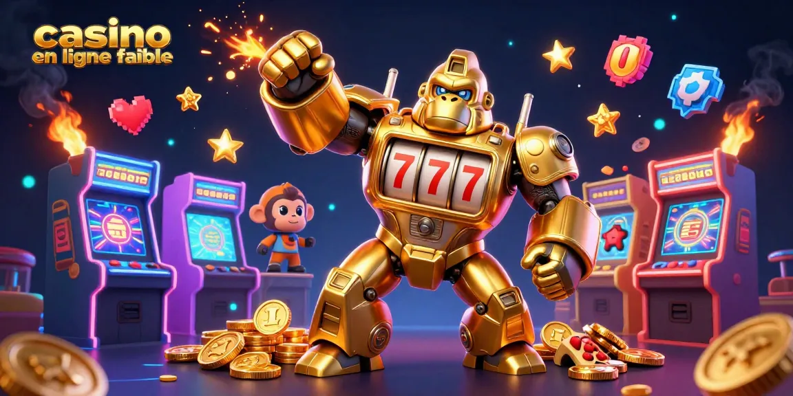Illustration animée d'un gorille en mécha de casino en ligne fiable avec des machines à sous
