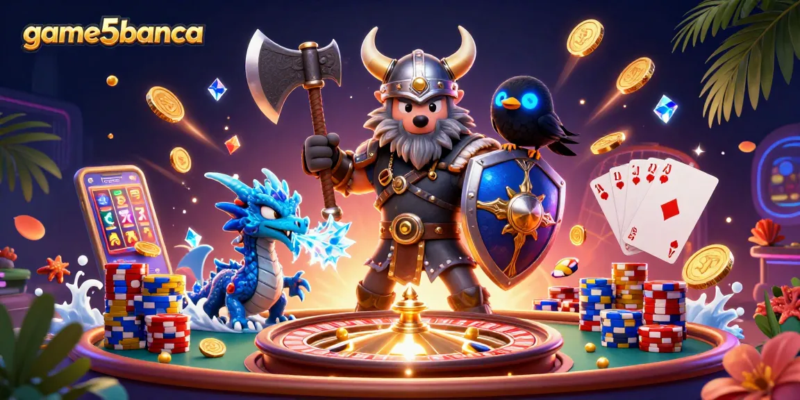 Engage in thrilling bets with game5banca as a Viking warrior conquers a vibrant casino realm.