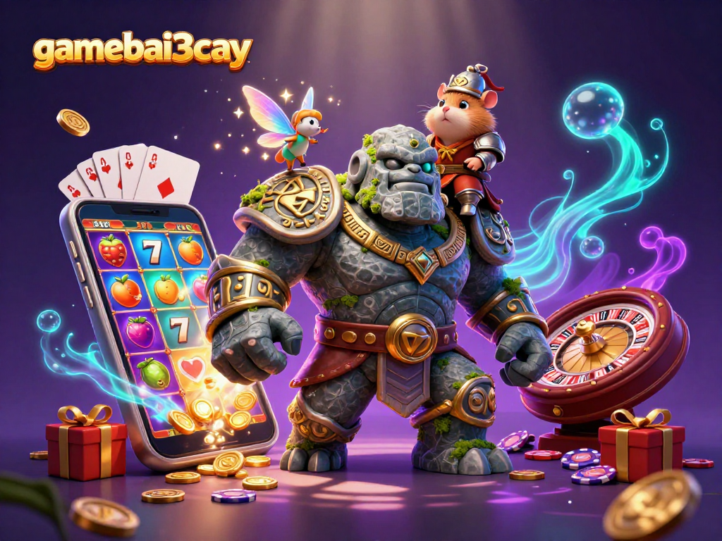 Gamebai3cay brings life to ancient guardians as they celebrate slots magic.