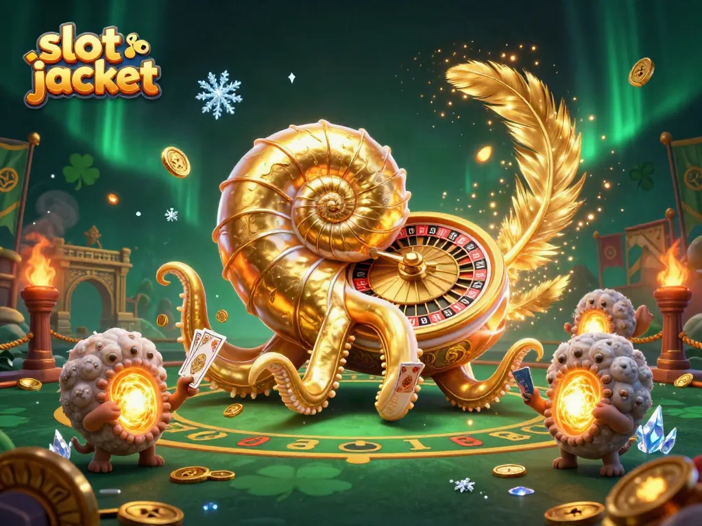 Experience the thrill of the slot jackpot with a vibrant 3D casino scene featuring a nautilus and glowing ammonite companions.