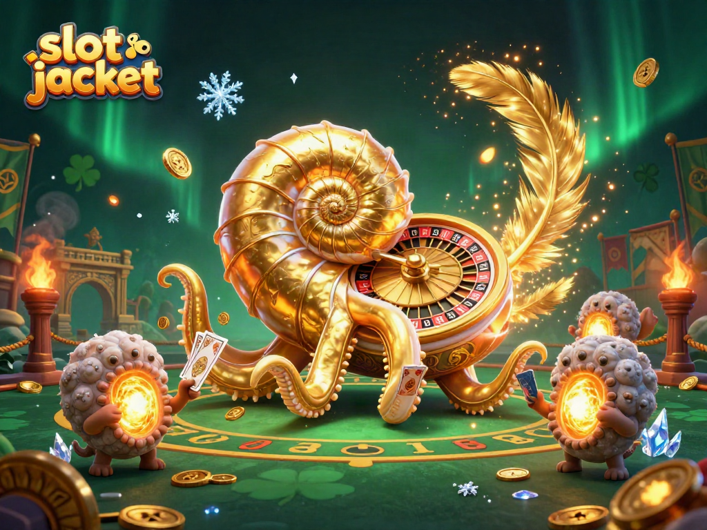 Experience the thrill of the slot jackpot with a vibrant 3D casino scene featuring a nautilus and glowing ammonite companions.