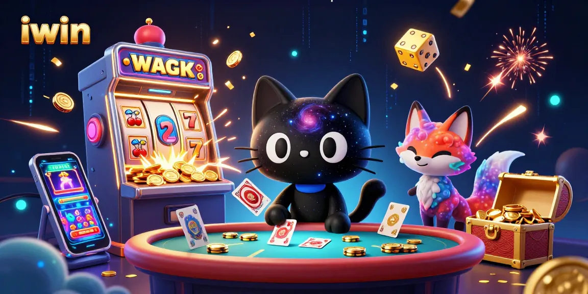 Play exciting casino games at iwin with the cosmic characters engaging in a vibrant gaming scene.