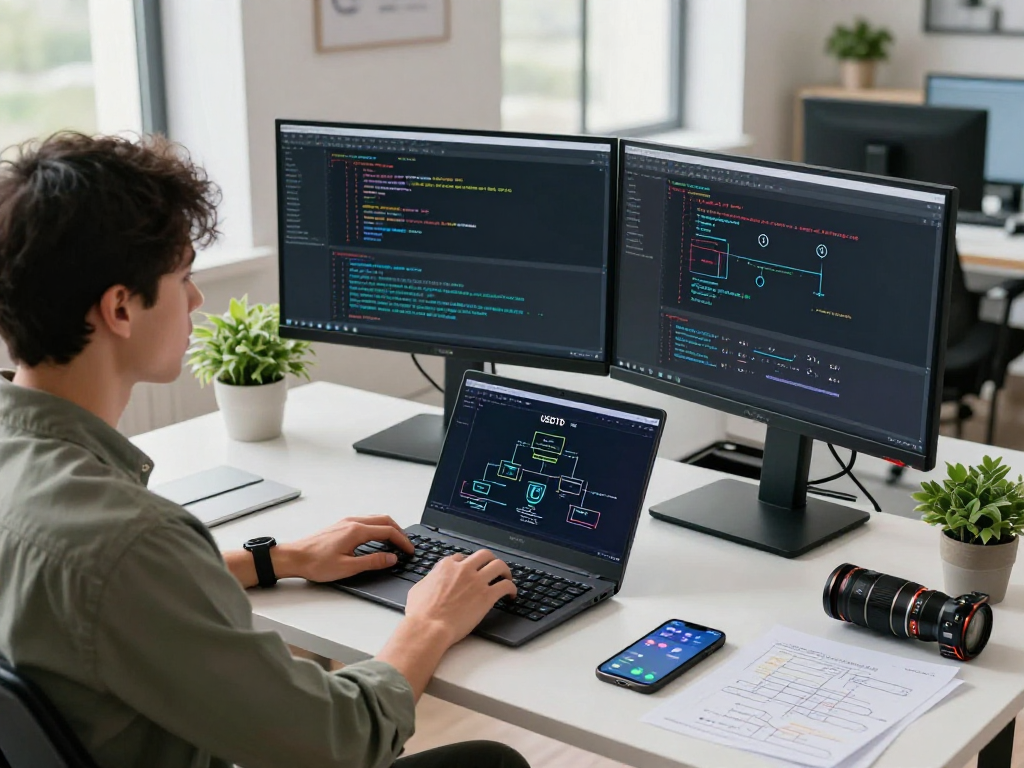 USDT0 blockchain technology workspace with developer implementing cross-chain solutions.