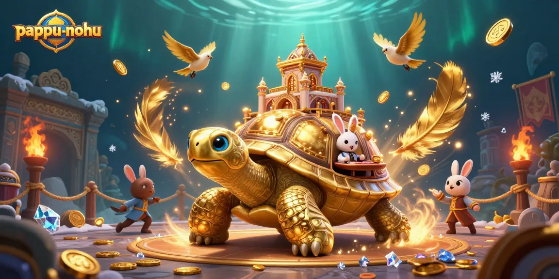 Experience the thrill of pappu-nohu with a vibrant casino scene featuring a golden tortoise and rabbit dealer.