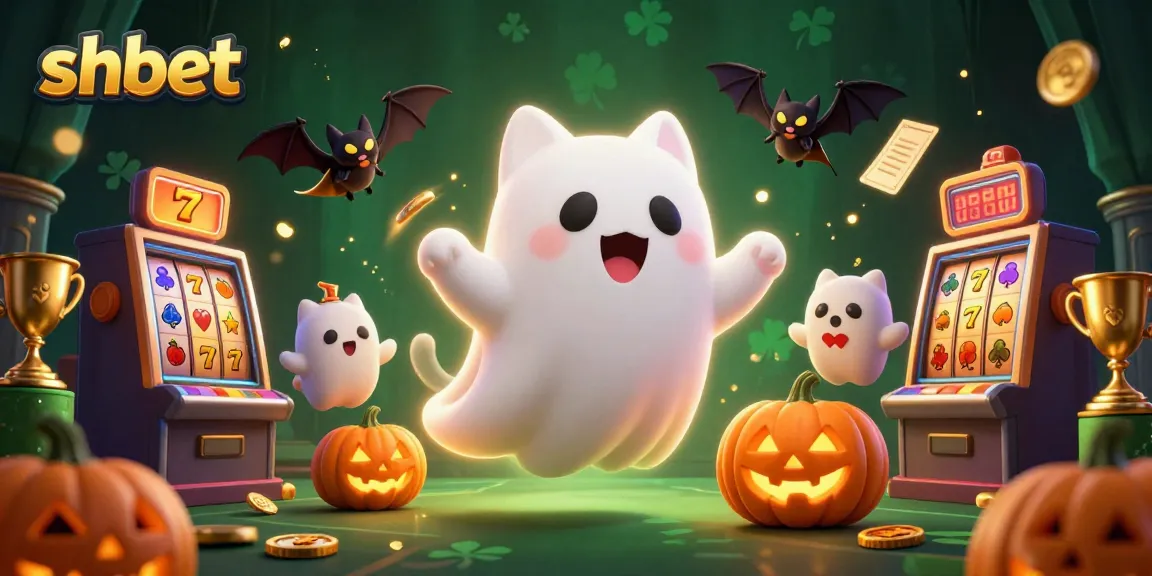 Experience thrilling action with shbet as a ghost cat plays around slot machines and glowing poker faces.