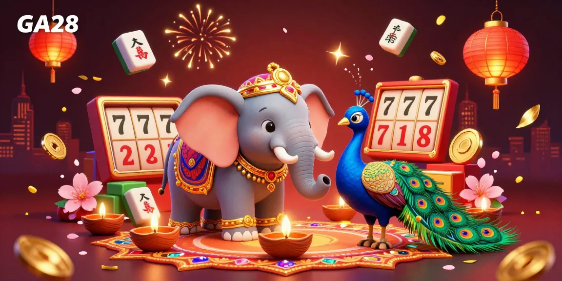 Experience vibrant gaming at GA28 with festive elements and joyful casino action.