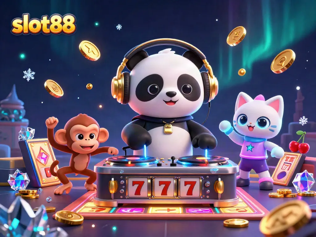 Experience the thrill of winning at slot88 with dynamic characters and exciting gaming elements in a 3D illustration.