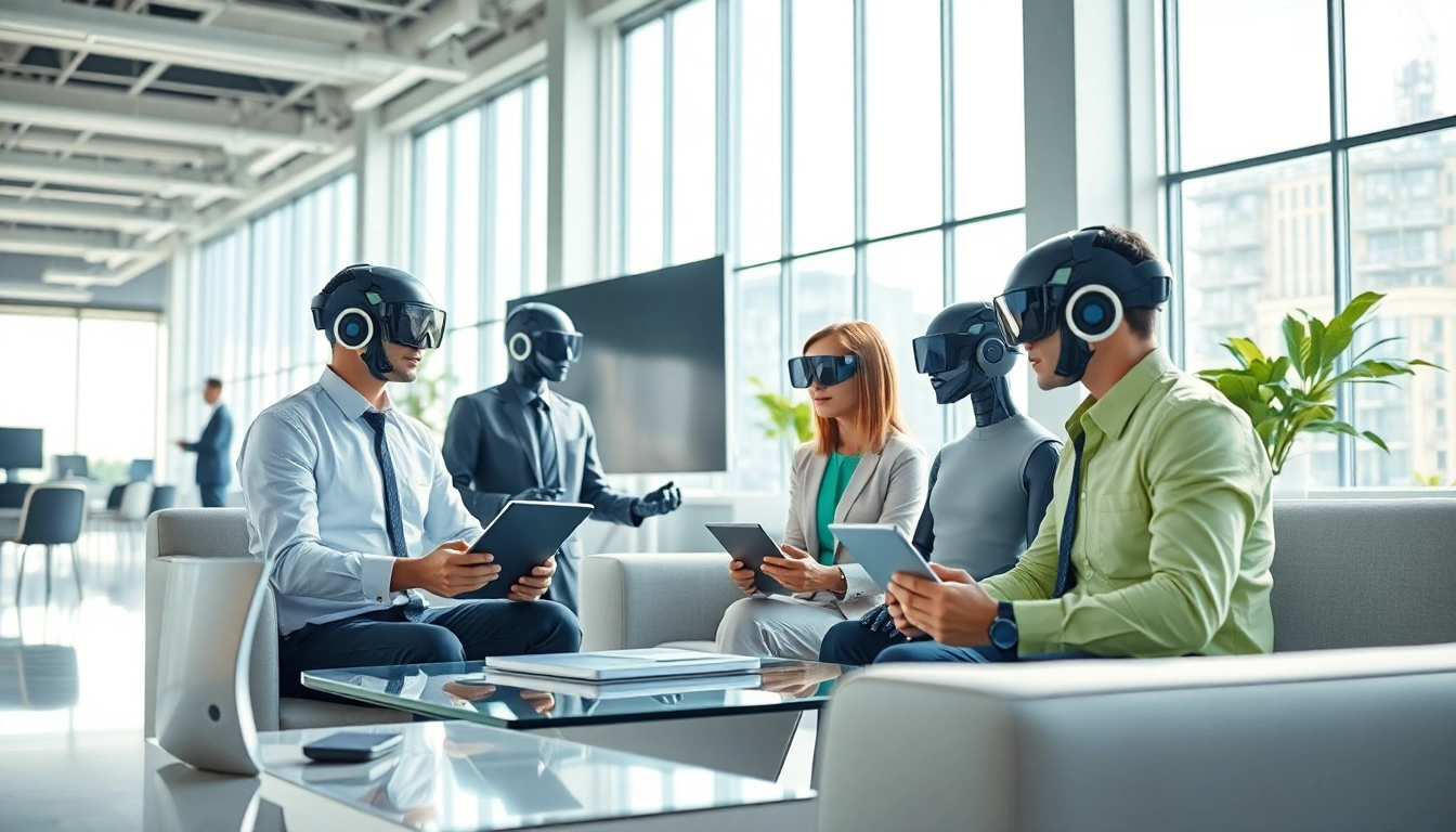 AI agents automating tasks in a modern workspace showcasing collaboration.
