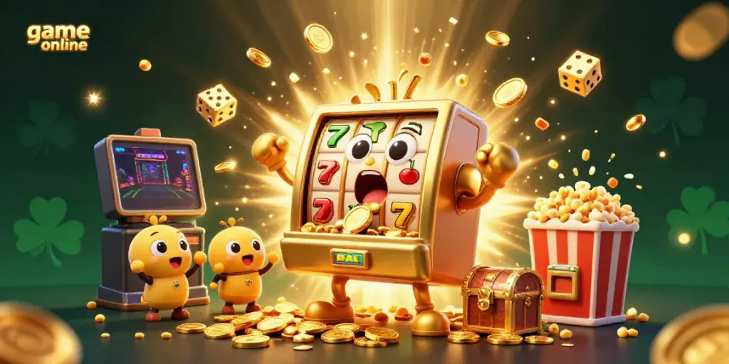 Celebrate your wins in game online with this vibrant slot machine jackpot scene.
