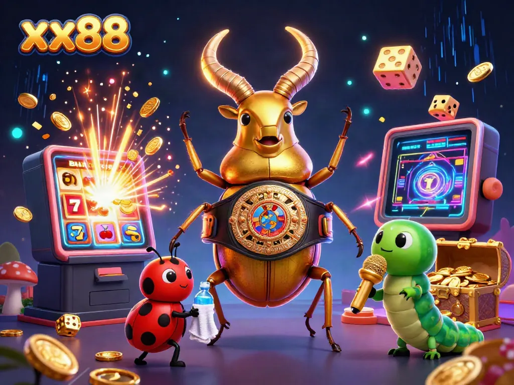 Experience dynamic action with xx88's giant beetle champion in a colorful casino environment.