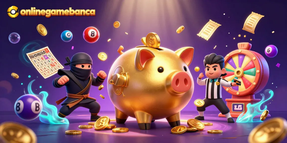 Engage in the thrilling world of onlinegamebanca with colorful lottery elements and dynamic gaming icons.