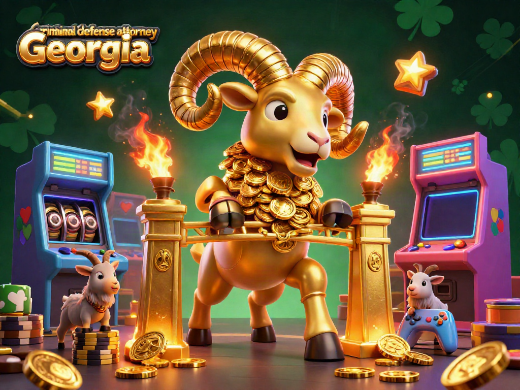 Engaging scene showcasing a massive golden ram symbolizing strength alongside gaming elements, representing criminal defense attorney Georgia.