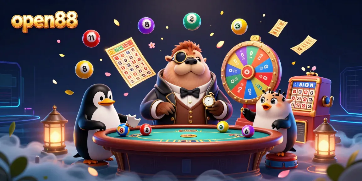 Engage with open88's underwater casino scene featuring a jolly walrus, a penguin dealer, and a bluffing pufferfish.