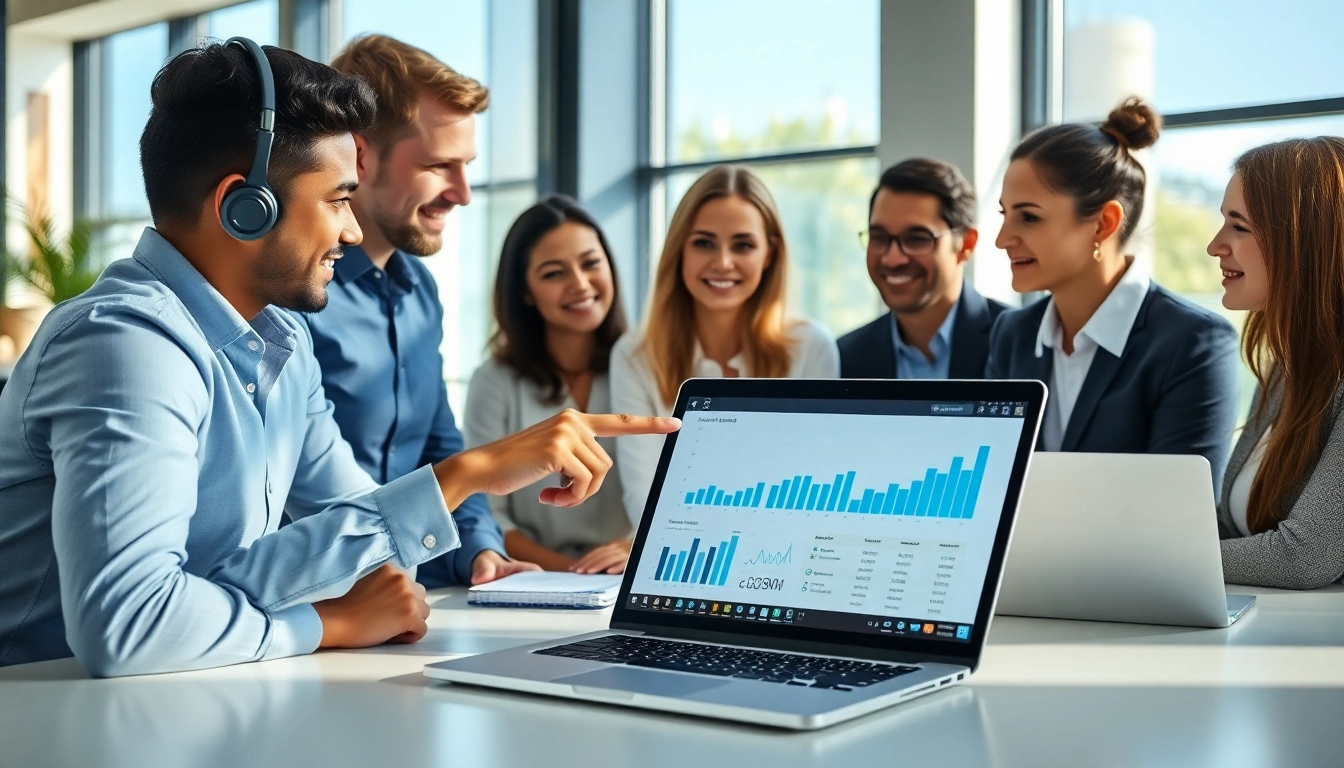 Engaging IT support services for small business team collaborating in a bright office.