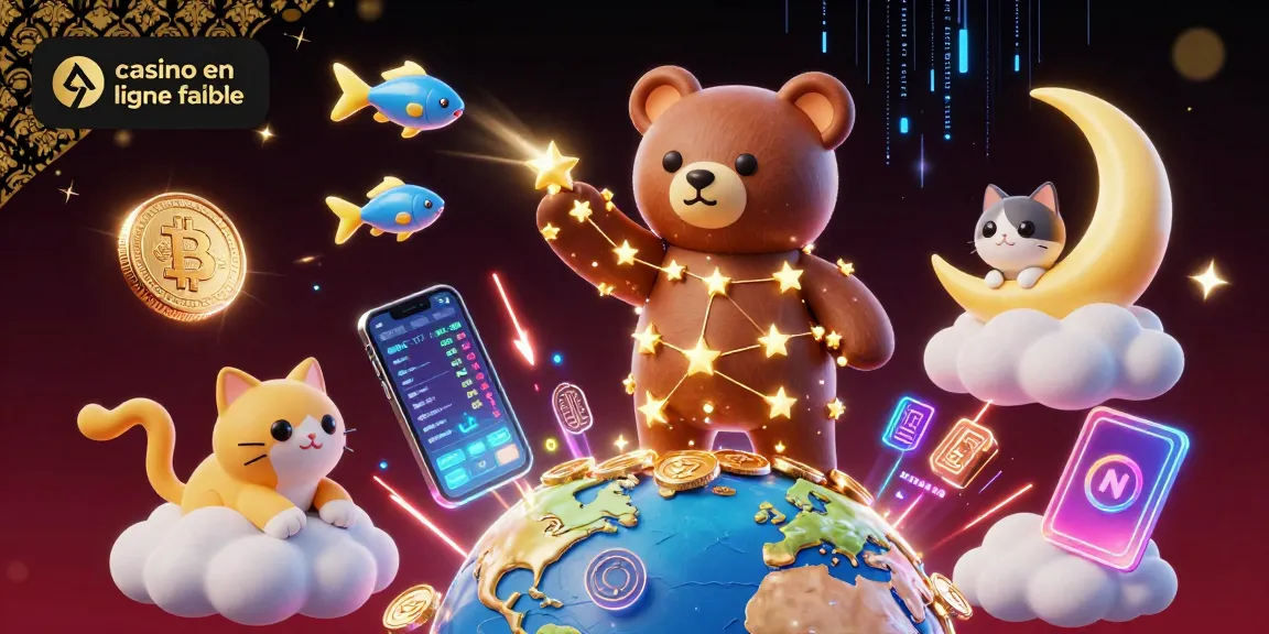 Illustration dynamique de casino en ligne fiable, avec des symboles lumineux et un ours constellation dans le ciel nocturne.