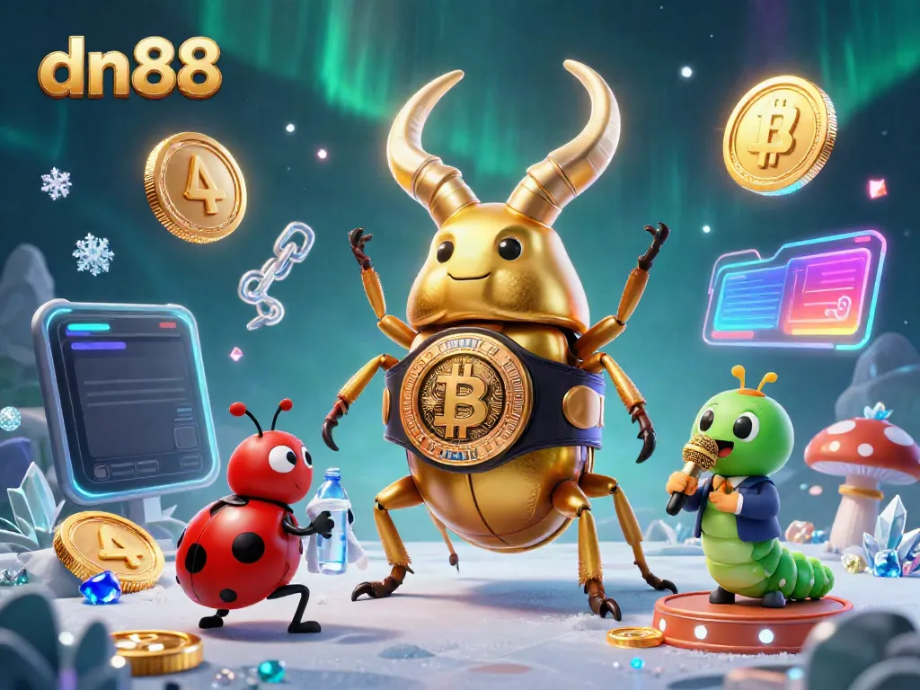 Engage in thrilling gameplay with dn88, depicted in a vibrant 3D scene featuring a golden stag beetle champion.
