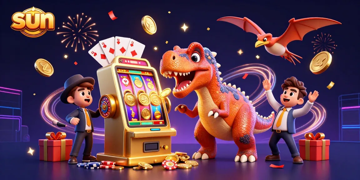 Experience the sun as a pachycephalosaurus wins a jackpot and coins fly in the casino.