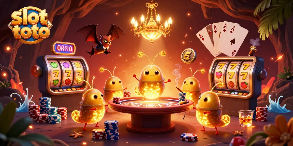 Join the thrilling slot toto experience with glowworms illuminating a vibrant casino atmosphere.