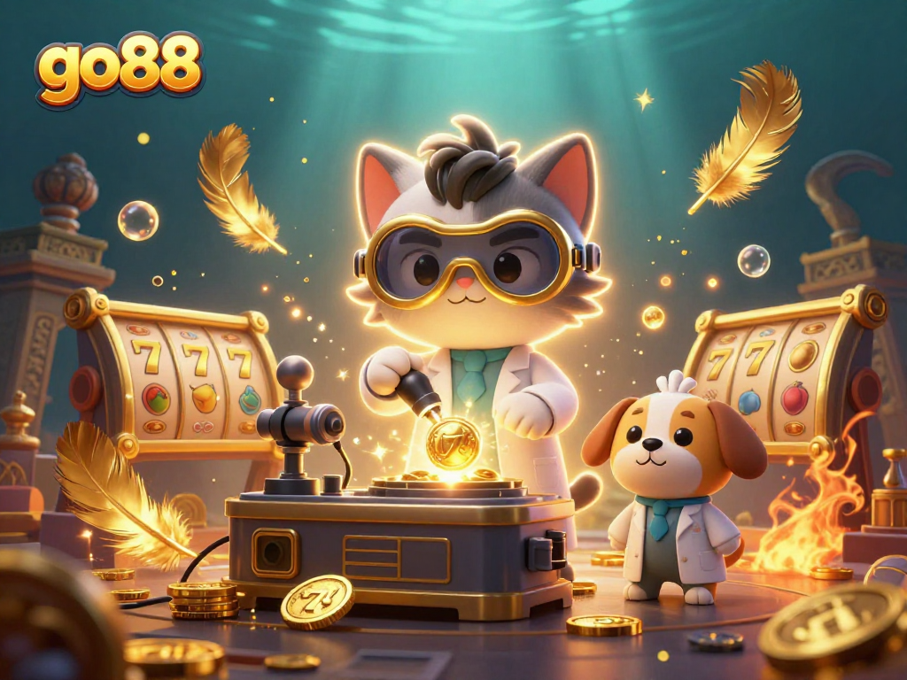 Join the exciting world of go88 with our 3D illustration showcasing the thrill of slot machines and golden rewards!