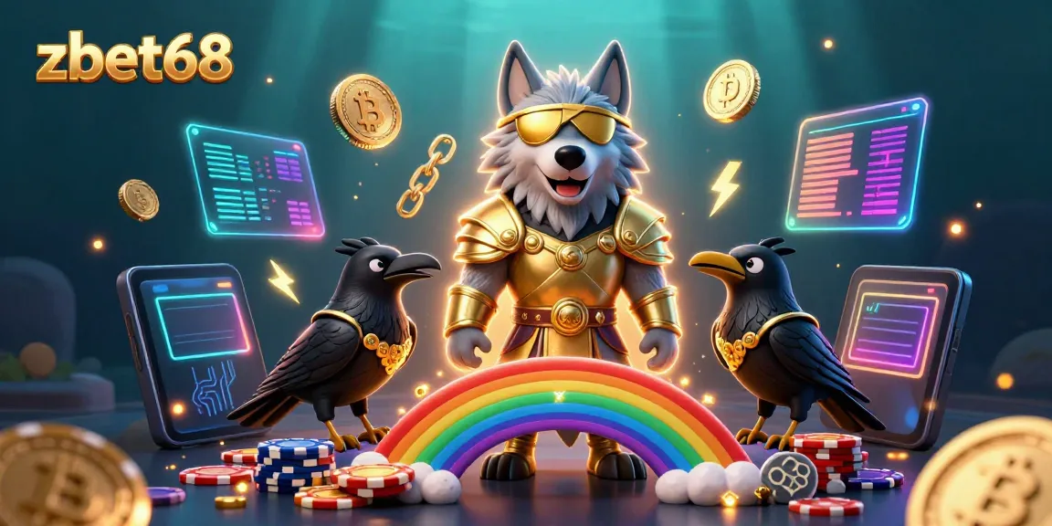 Engage with zbet68’s dynamic casino experience featuring Odin and his ravens on a vibrant casino chip bridge.