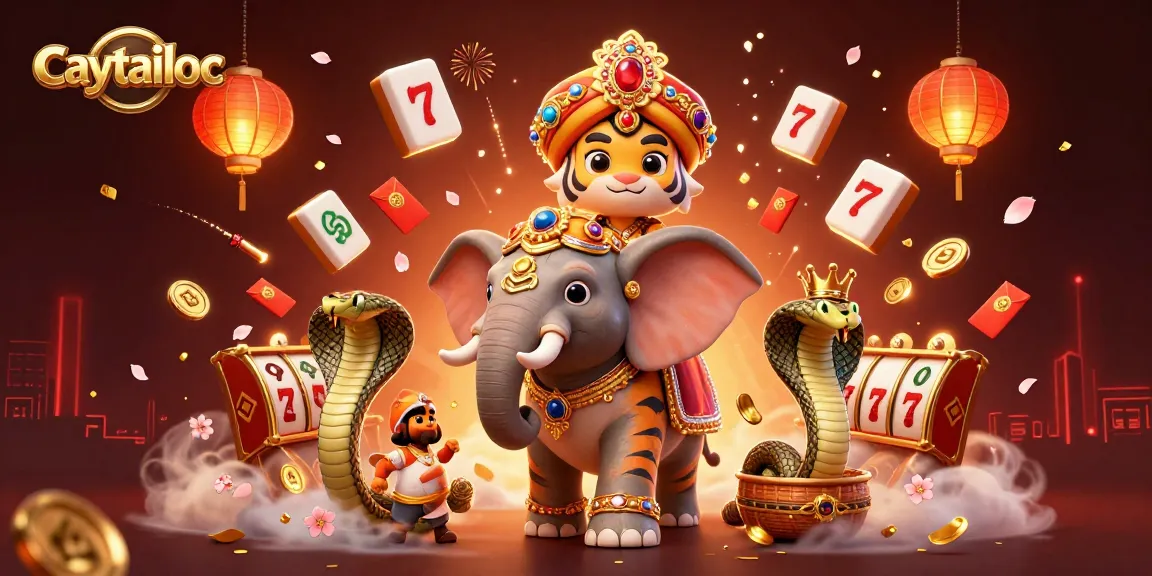 Caytailoc slot game illustration showcasing dynamic jackpots, embellished tiger, and festive elements.