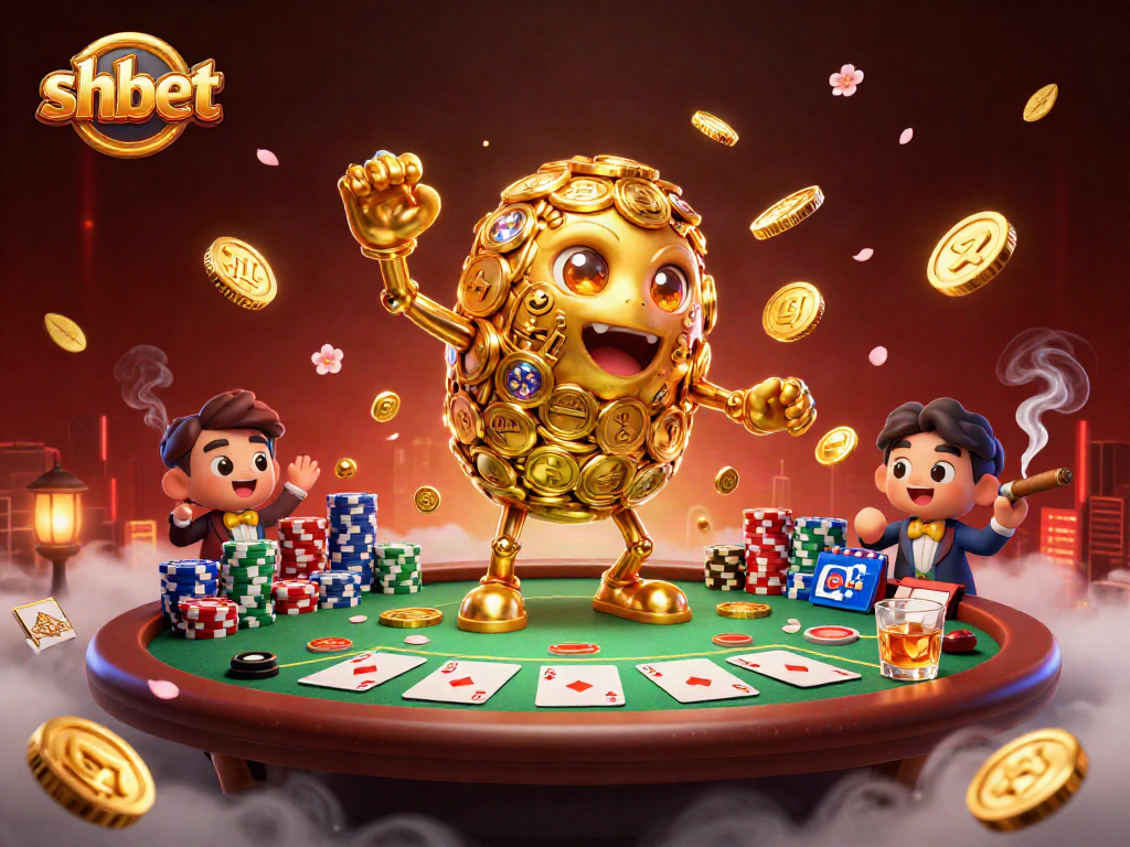 Engage with shbet's thrilling casino world featuring a golden golem and poker elements.