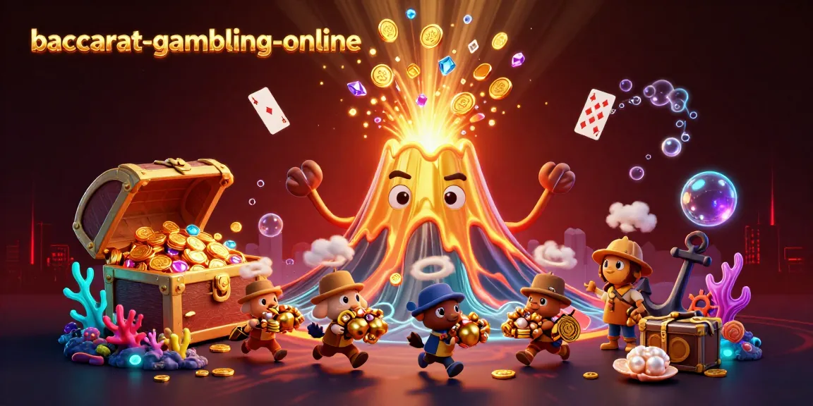 Baccarat-gambling-online showcases a vibrant 3D eruption of golden treasures and playful animals, enhancing your casino experience.