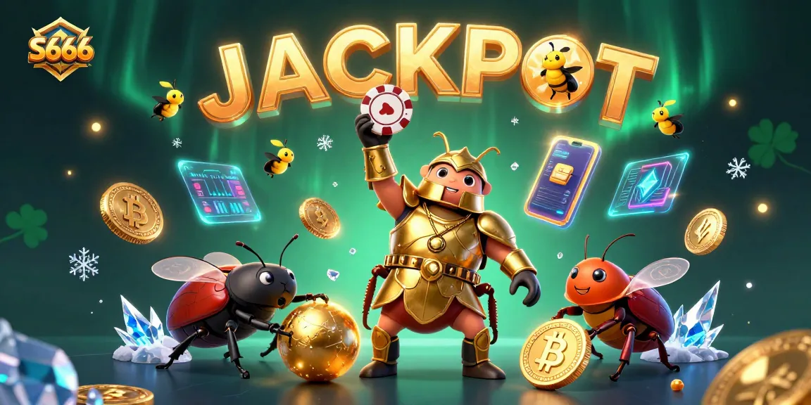Experience big wins with S666 casino featuring a victorious beetle lifting a poker chip in an exciting 3D scene.