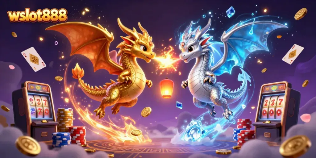 Menggandakan peluang permainan wslot888 dengan naga kartun, koin emas, dan kartu poker