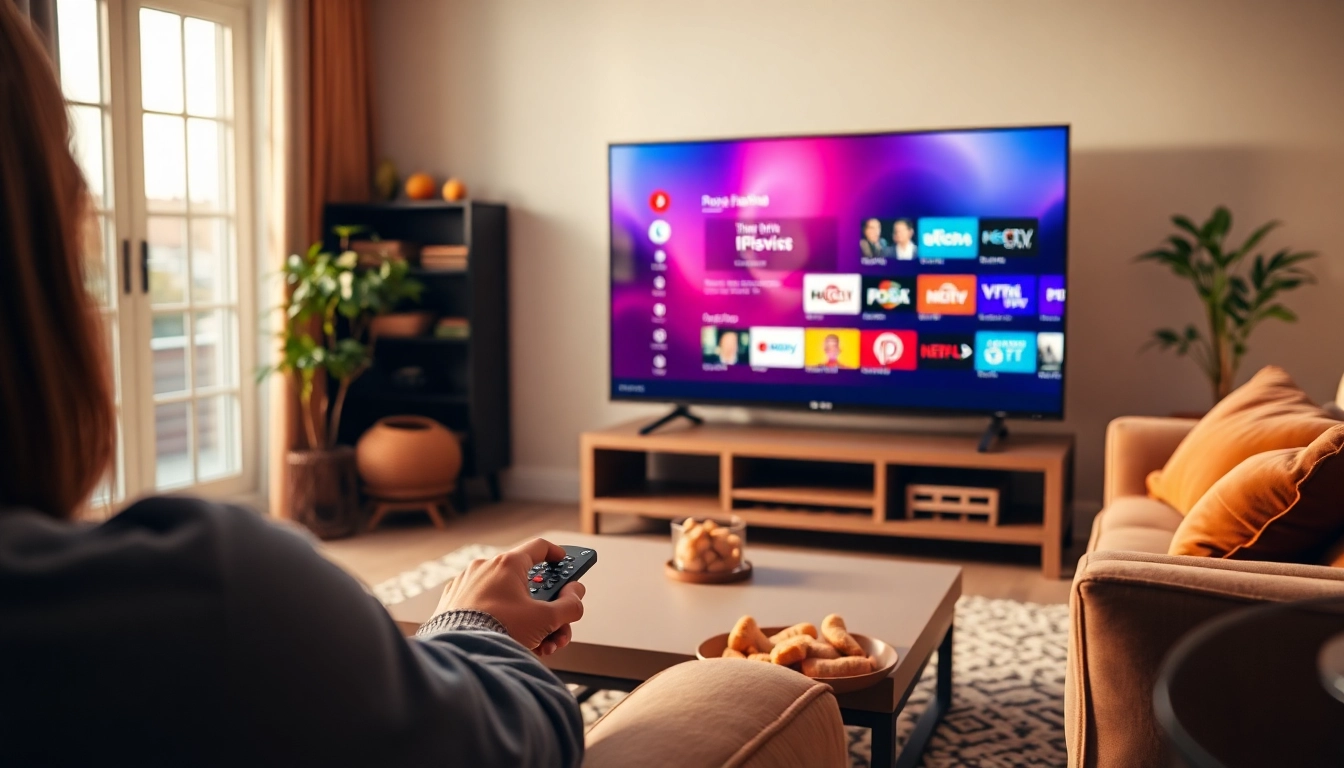 Explore the IPTV free trial setup on a cozy TV screen with vibrant UI and remote.
