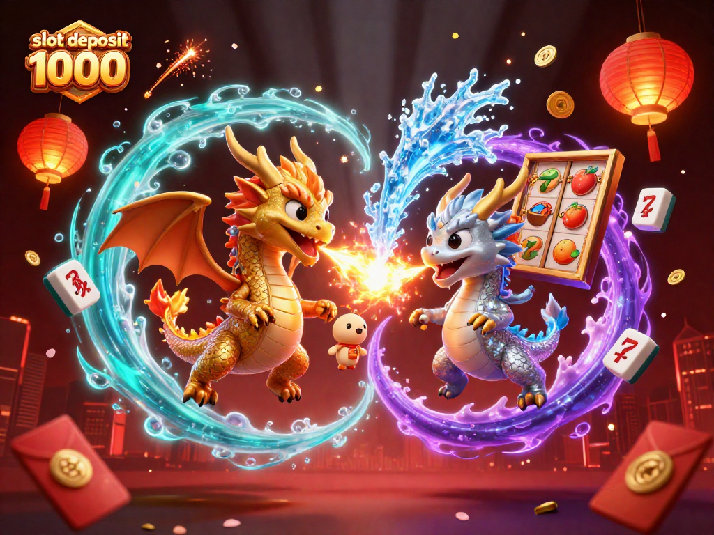 Experience the thrill of slot deposit 1000 with magical dragons creating a yin-yang effect.